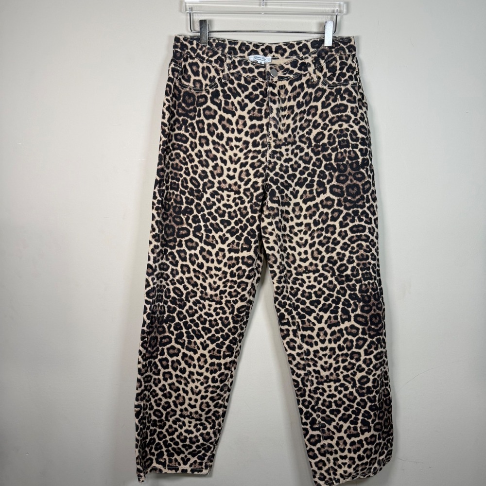 Orange Kiss Essentials 100% Cotton Leopard Mid Rise Straight Leg Jeans Medium - Picture 1 of 10